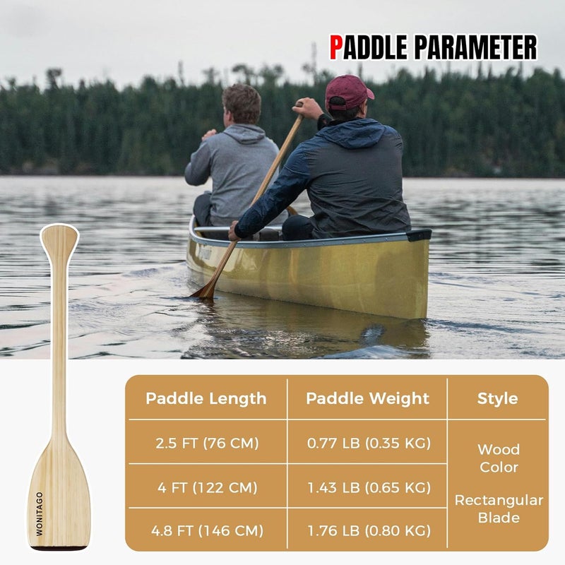 WONITAGO Wooden Canoe Paddle with Ergonomic Palm Grip and Anti-Collision Edge, Floating Wood Canoe Boat Paddle - Image 4